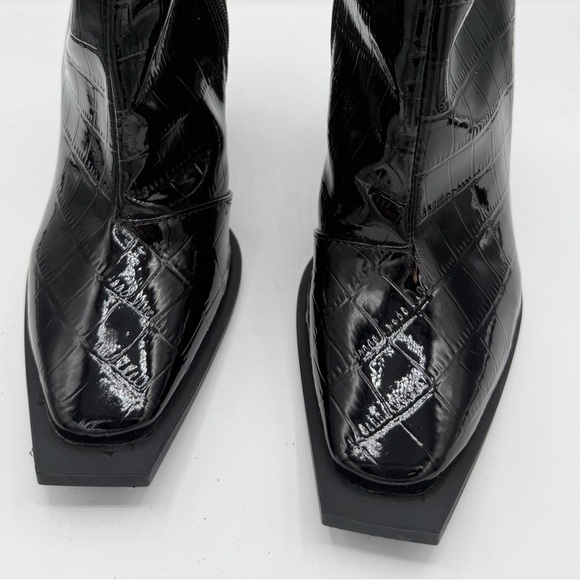 Princess Polly Black Croc Patent Knee High Boots Square Toe Block Heel Size 6 - Picture 2 of 9